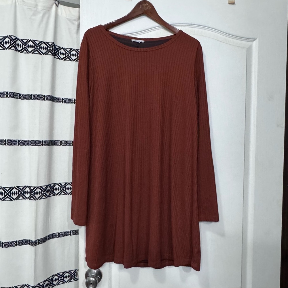 White Birch Long Sleeve Dress in XL ribbed rust color slip liner soft & comfy